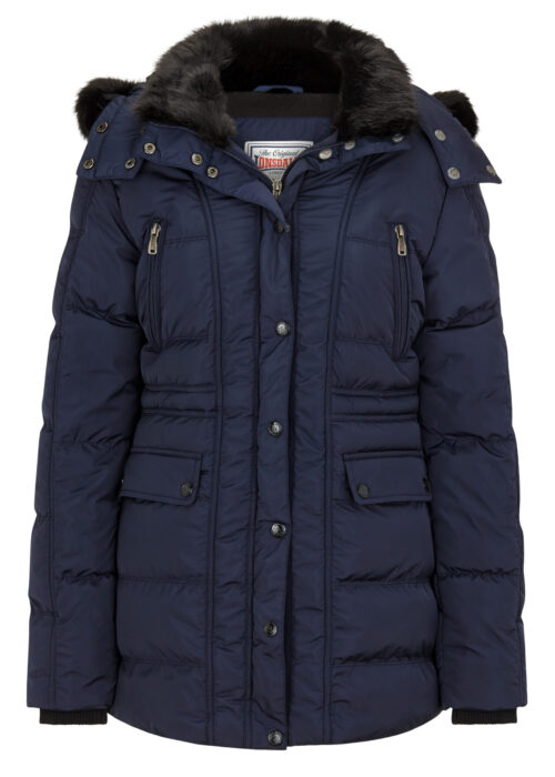 chaqueta de mujer de invierno con capucha dark azul marino