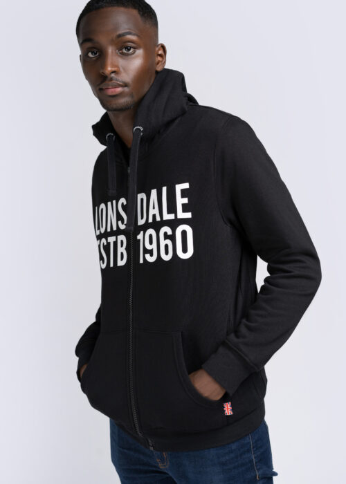 chaqueta de hombre sudadera con capucha con cremallera slim fit negro