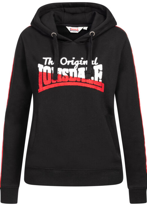 sudadera de mujer con capucha negro/rojo/blanco