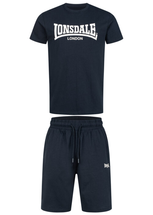 camiseta de hombre & pantalones cortos set regular fit dark azul marino/blanco