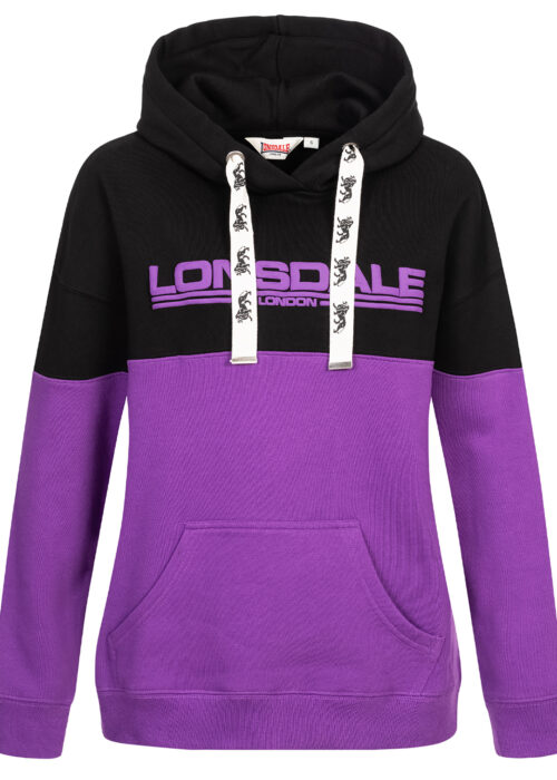 sudadera de mujer con capucha oversize purple/negro/blanco