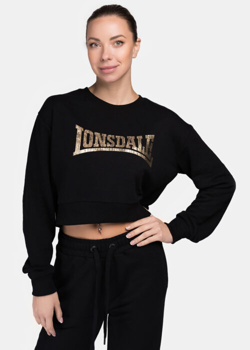 mujer cuello redondo sudadera cropped negro/gold