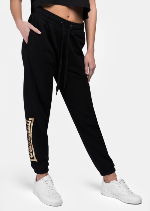 pantalón de mujer de chándal negro/gold