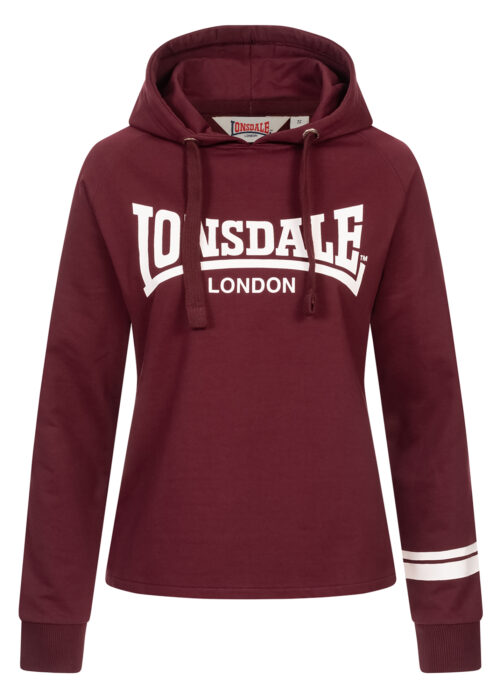 sudadera de mujer con capucha oxblood/blanco