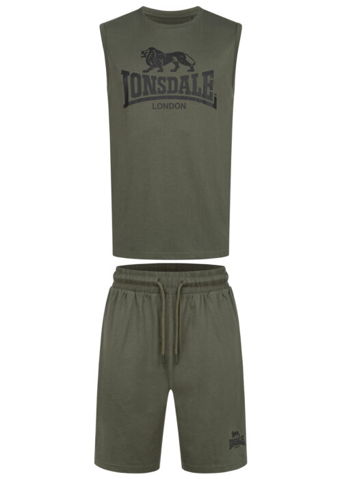 hombre ärmelloses camiseta & pantalones cortos set regular fit olive/negro