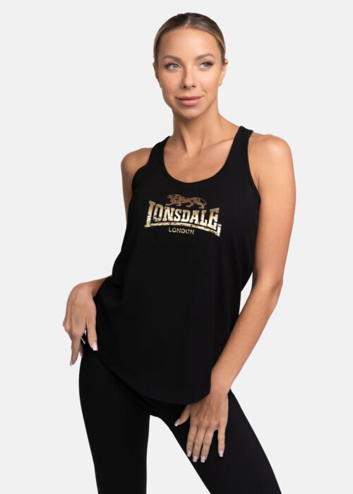 camiseta de mujer de tirantes negro/gold