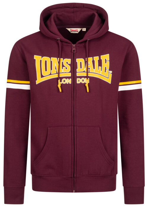 chaqueta de hombre sudadera con capucha con cremallera regular fit oxblood/yellow/blanco