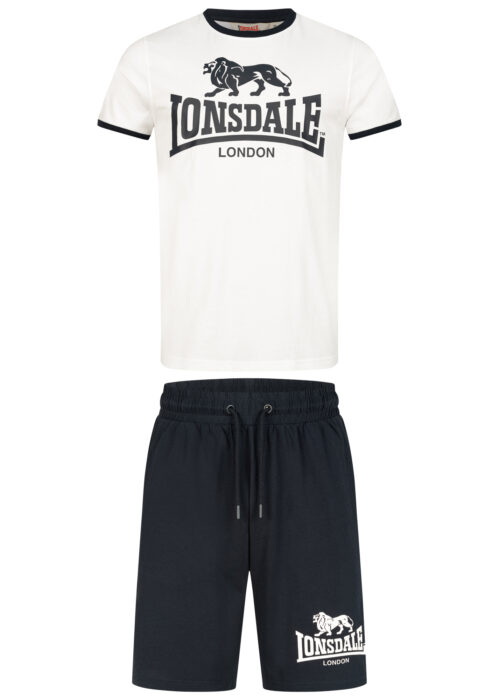 camiseta de hombre & pantalones cortos set regular fit blanco/dark azul marino