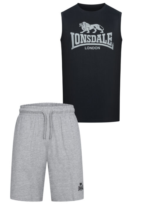 hombre ärmelloses camiseta & pantalones cortos set regular fit negro/marl gris