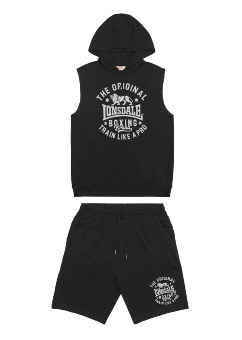 hombre ärmelloses sudadera con capucha & pantalones cortos set regular fit negro/gris