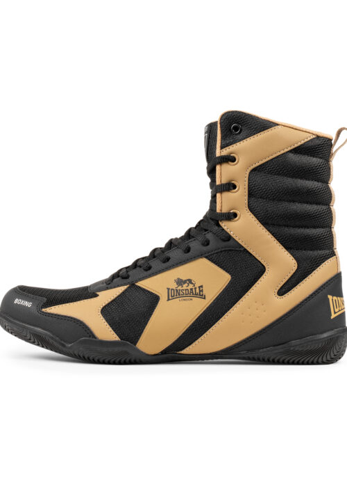 botas profesionales de boxeo negro/gold/blanco