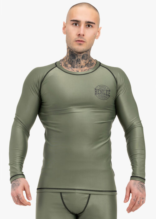 hombre langärmeliges camiseta técnica deportiva slim fit olive/negro