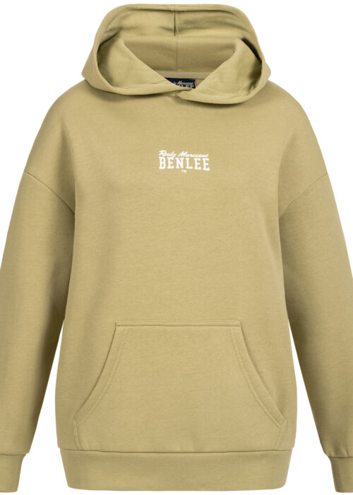 sudadera de mujer con capucha oversize olive/blanco
