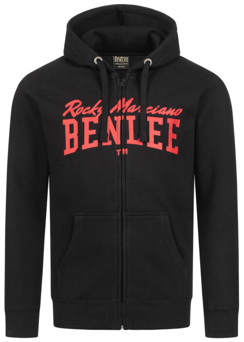 chaqueta de hombre sudadera con capucha con cremallera regular fit negro/rojo