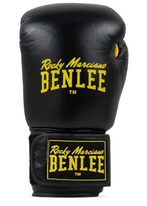 guantes profesionales de boxeo de cuero negro/yellow