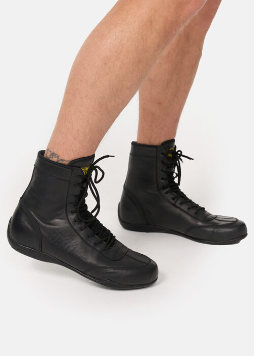 botas profesionales de boxeo de cuero negro