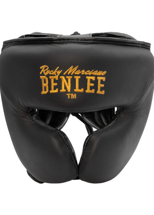 kopfschutz de cuero negro/gold