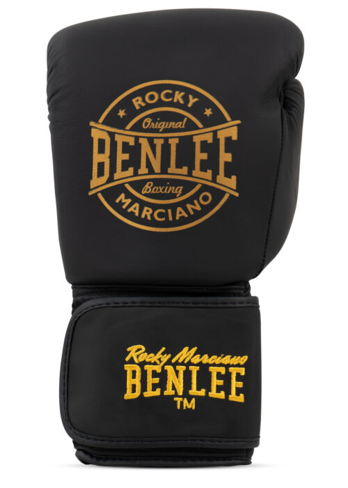 guantes profesionales de boxeo de cuero negro/gold
