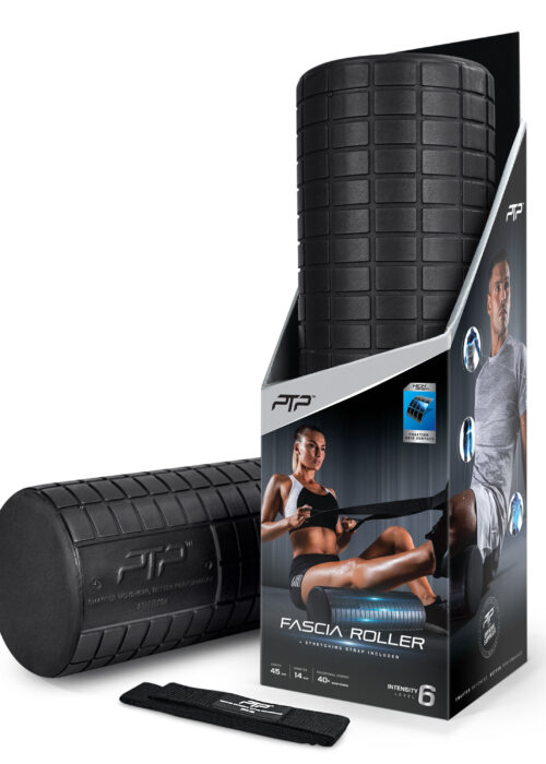foam roller + stretching strap negro