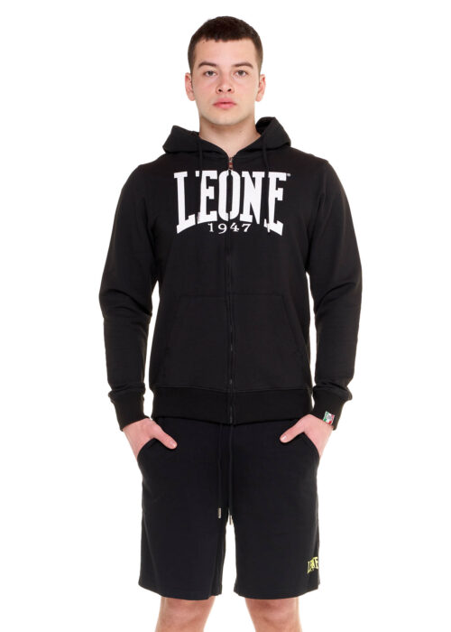 chaqueta de hombre sudadera con capucha con cremallera negro/blanco