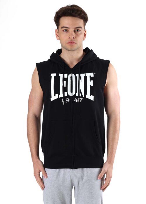 hombre ärmelloses camiseta con capucha und cremallera negro/blanco