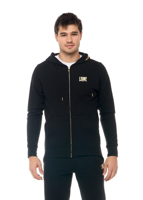 chaqueta de hombre sudadera con capucha con cremallera negro/gold